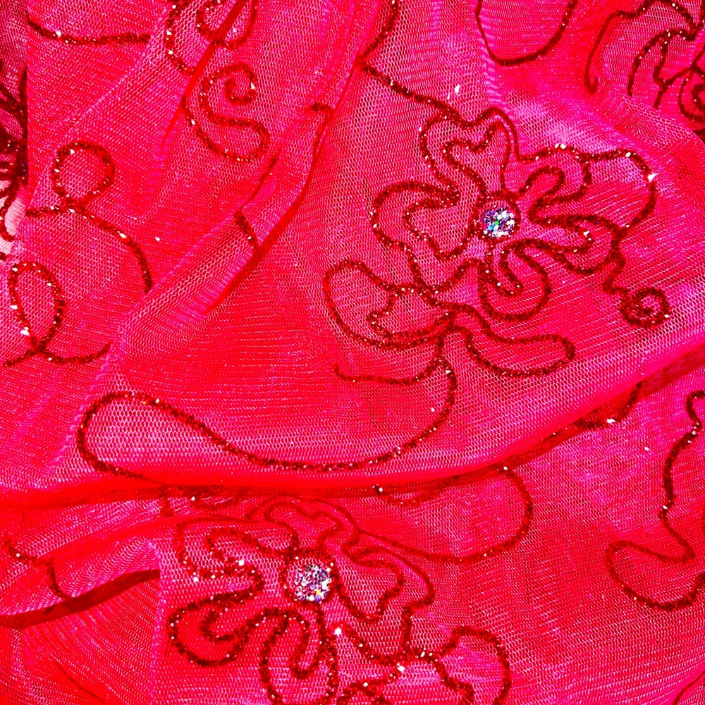 Glitter, floral, printed non-stretched mesh❤️